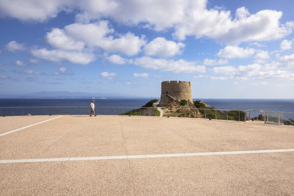 View of the Longosardo Tower from Liberty Square, Santa Teresa di Gallura, Sassari province, Sardinia, Italy, Europe.