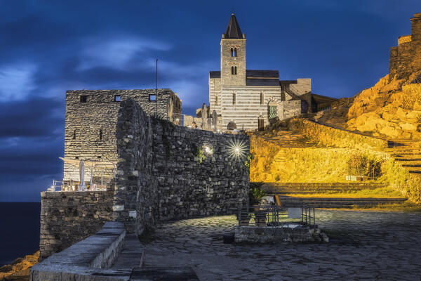 St. Peter's Church in the evening, Portovenere, La Spezia province, Liguria, Italy, Europe