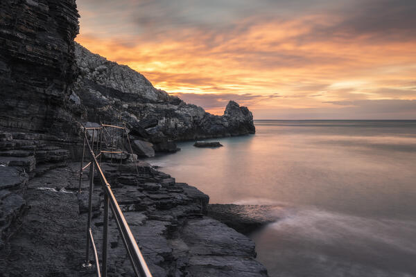 Sunset in Byron's Cave, municipality of Portovenere, La Spezia province, Liguria, Italy, Europe