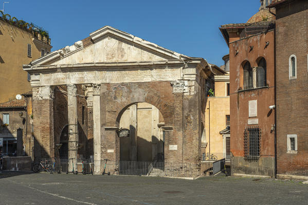 The Portico of Octavia (porticus Octaviae) is a monumental complex of ancient Rome, built at the entrance to the Jewish ghetto. Rome, Lazio, Italy, Europe