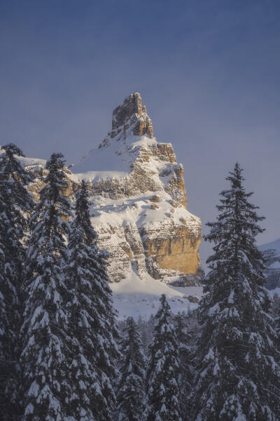 Castelletto Inferiore rock in winter, Brenta Dolomiti, Dolomiti  Unesco Heritage, Trentino Alto Adige, Trento, Italy, Madonna di Campiglio 