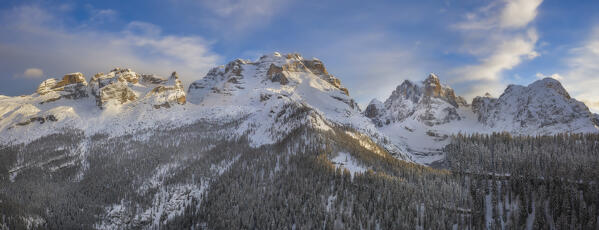 Dolomiti di Brenta panorama with its mountains called Cima Brenta, Cima Tosa, Grostè, Tucket, Madonna di Campiglio, Trentino Alto Adige, Trento, Italy 