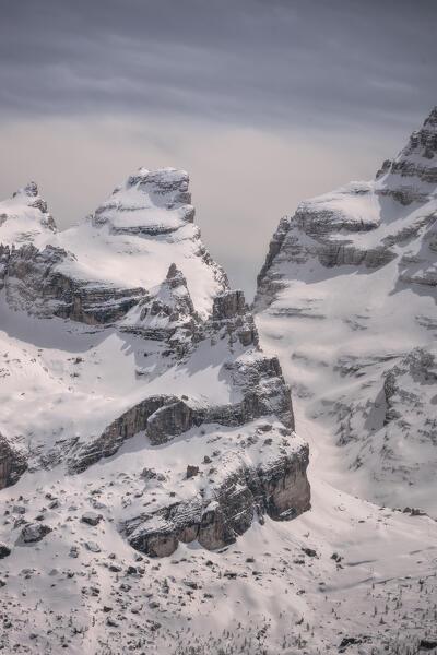 Castelletto Inferiore Rock, Castelletto di Mezzo Rock, Castelletto Superiore Rock  in Dolomiti di Brenta Mountains, Dolomiti Unesco Heritage, Madonna di Campiglio, Trentino Alto Adige, Italy 