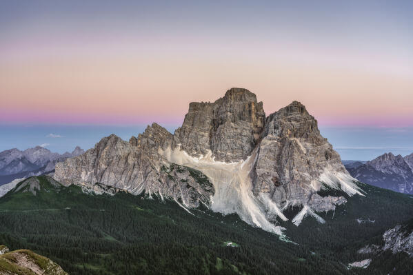 Pelmo, iconic mountain (3.168 m) in Dolomiti Bellunesi, Belluno, Veneto; Italia