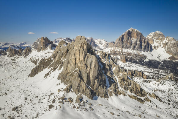 Winter in Dolomiti di Zoldo with Ra Gusela,Averau;Nuvolau,Cinque Torri,Tofana di Rozes,Passo Giau, Unesco Heritage, Belluno, Veneto, Italy