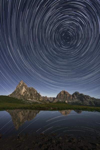 Startrail with Ra Gusela,Passo Giau, Dolomiti di Zoldo, Unesco Heritage, Belluno, Veneto, Italy 