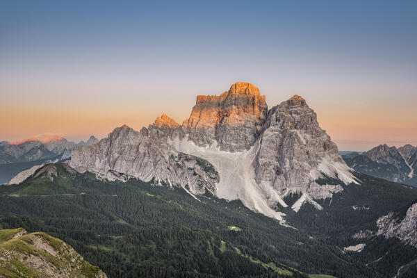 Sunset in Dolomiti di Zoldo with Monte Pelmo, Dolomiti Unesco Heritage, Belluno, Veneto, italy