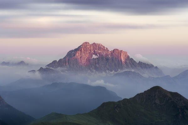 Sunset in Monte Civetta, part of Dolomiti of Zoldo, Unesco Heritage, natural frame for the town of Alleghe, Belluno, Veneto, Iltay