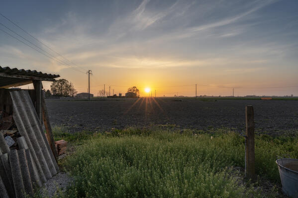 sunset into the countryside, Saletta, Copparo municipality, Ferrara province, Emilia Romagna, Italy, Europe