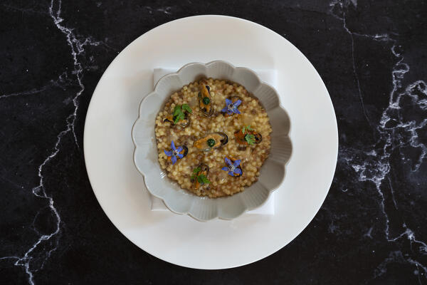 Fregola pasta with mussels