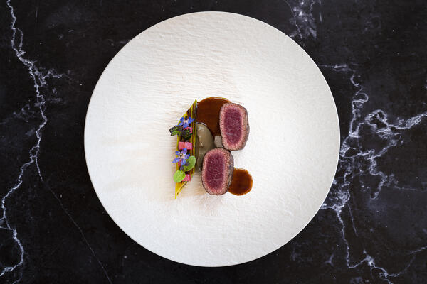 Lamb, lentils, leek and rhubarb dish