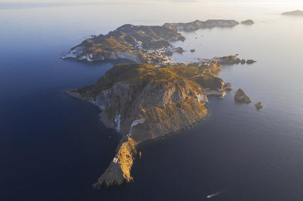 View from above of the mediterranean islands of Ponza and Zannone at the sunrise, Ponza island, Archipelago Pontino, Latina province, Latium, Italy 