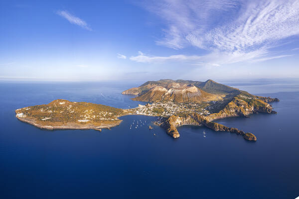 Vulcano island seen from above, Aeolian islands, Messina province, Sicily, Tyrrhenian Sea, Mediterranean Sea, South of Italy, Italy, Europe
