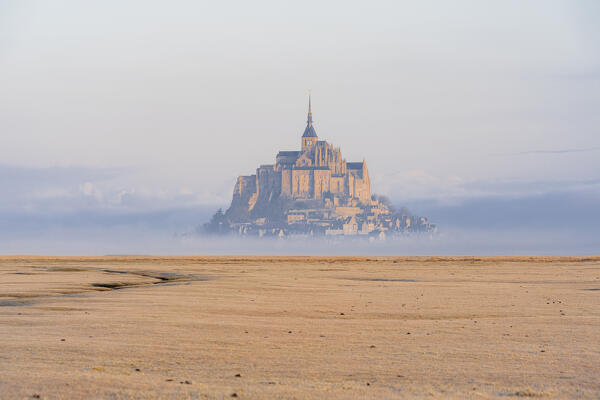 Mont Saint-Michel in the morning mist, UNESCO World Heritage Site, Normandy, Manche, France