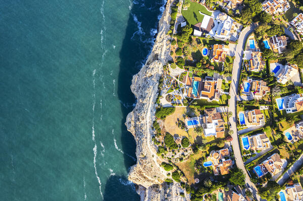 Top down view of luxury houses in the wealthy district of Carvoeiro, Lagoa, Faro district, Algarve, Atlantic Ocean, Portugal, Europe