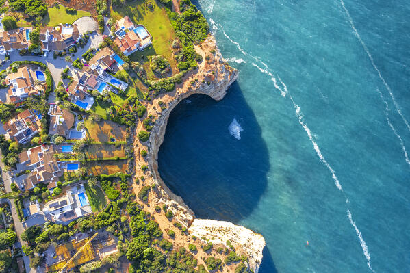 Top down view of luxury houses in the wealthy district of Carvoeiro, Lagoa, Faro district, Algarve, Atlantic Ocean, Portugal, Europe