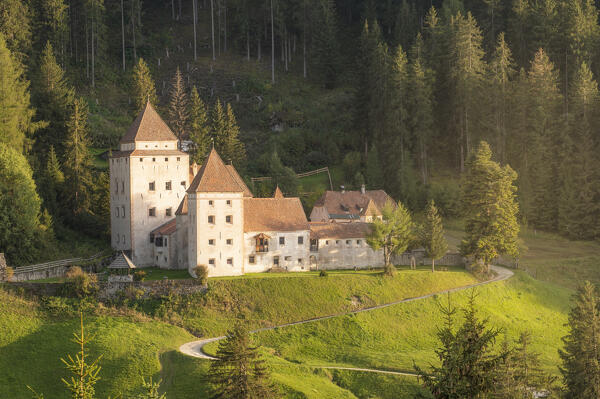 The castel gardena at sunset, Selva di Val Gardena, Bolzano, South Tyrol, Italy.