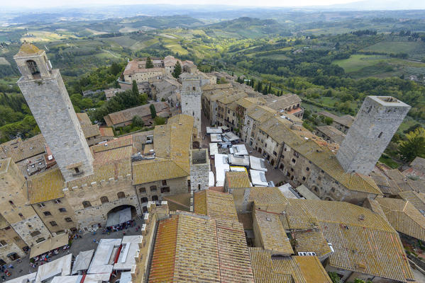 San Gimignano seen from the Podestà tower. Italy, Tuscany, Siena district.