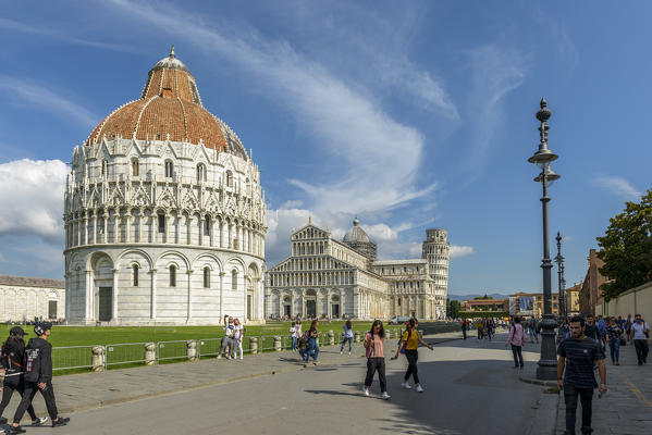 Tourists in the miracles square. Europe,Italy,Tuscany,Pisa.