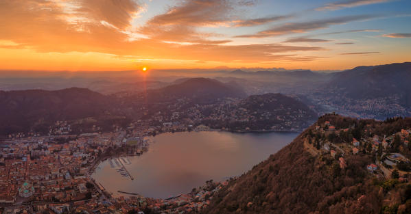 Panoramic aerial view to Brunate from Como city, Como province, Lombardy, Italy