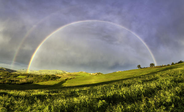 Tortona hills at the sunset with rainbow, Alessandria province,Piedmont, Italy, Europe. 