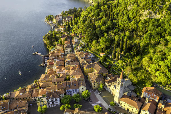 Panoramic aerial view to Varenna, Como province, Lombardy, Italy