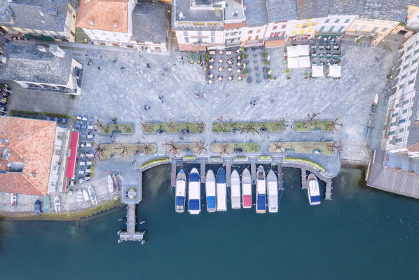 Panoramic aerial view to Orta San Giulio, Orta Lake, Novara province, Piedmont, Italy