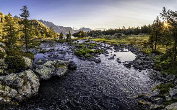 Lake Bianco at sunrise, Mont Avic, Aosta province, Valle D'Aosta, Italy, Europe.