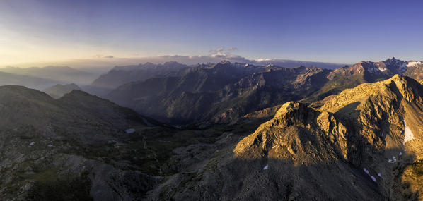 Panoramic Aerial view of Mont Avic Park, Aosta province, Valle D'Aosta, Italy, Europe.