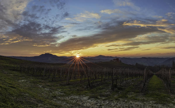 Oltrepo pavese hills at sunset, Pavia province, Lombardy, Italy, Europe