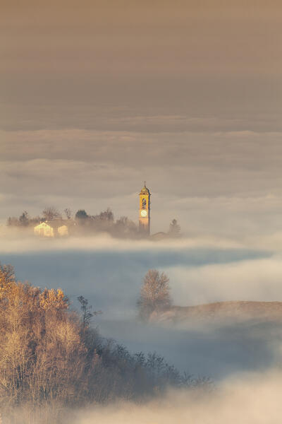 View of Alessandria hills with fog, Alessandria province, Piedmont, Italy, Europe. 
