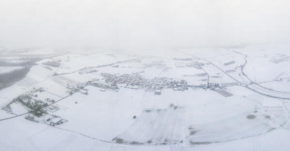 Aerial view of Pianura Padana in winter, Alessandria province, Po Valley, Piedmont, Italy, Europe. 