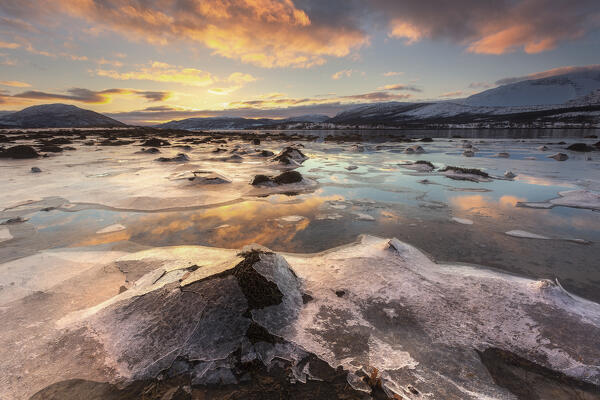 Sunrise near Tromso, Troms county, Europe, Norway.