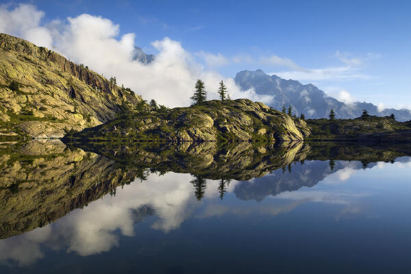 Lake Vallette at sunset - Mont Avic, Aosta province, Valle D'Aosta, Italy, Europe.