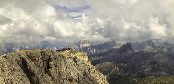 Panoramic view of the Falzarego Pass in summer time, Dolomiti, municipality of Cortina d'Ampezzo, Belluno province, Veneto district, Italy, Europe
