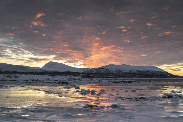 Sunrise near Tromso - Troms county, Europe, Norway.