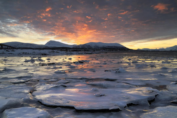 Sunrise near Tromso - Troms county, Europe, Norway.