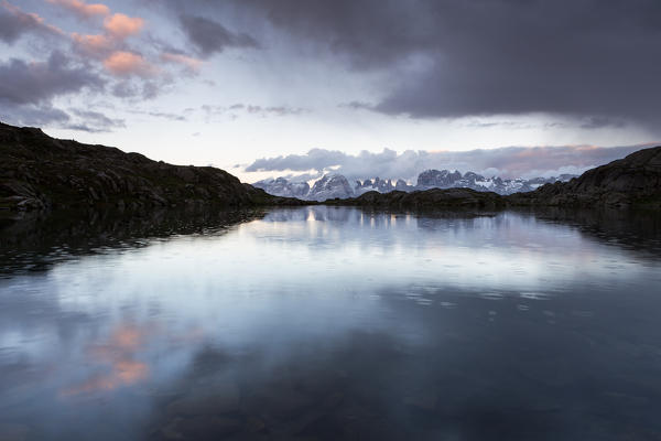 Sunset on the Black Lake,  Nambrone Valley, Trentino, Italy 