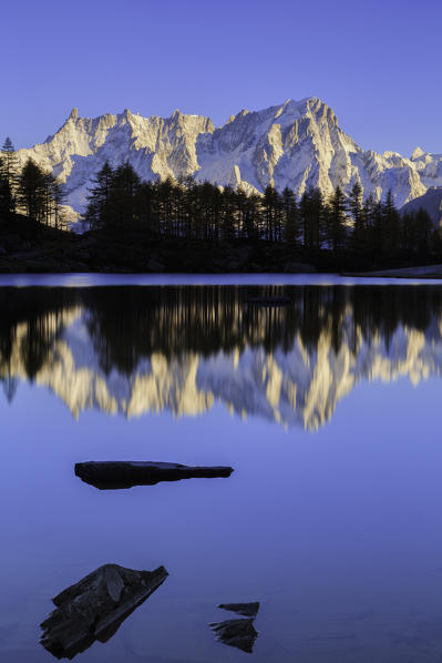 Gran Jorasses from Arpy lake, Mont Blanc,courmayeur, val d'aosta,italy, europe