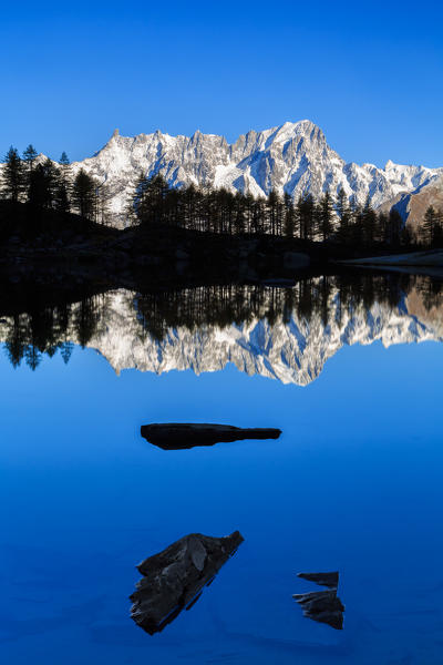 Gran Jorasses from Arpy lake, Mont Blanc,courmayeur, Italy, europe