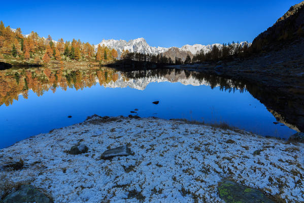 Autumn and shadows on M.Blanc, Arpy lake, courmayeur, Italy, europe