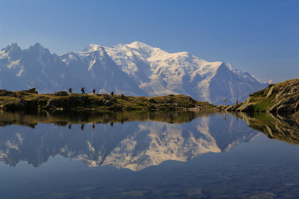 Hikers on the Cheserys's lake, chamonix,France, europe