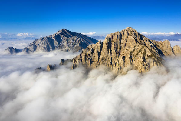 View on Grigna mountains group above the clouds, Lecco, Province of Como, Lombardy, Italy, Europe