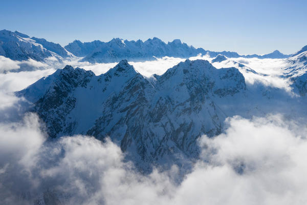 View on the iced peaks of val Bregaglia - Bergell, from Val Maroz, Casaccia, Canton Grisons, Switzerland, Europe