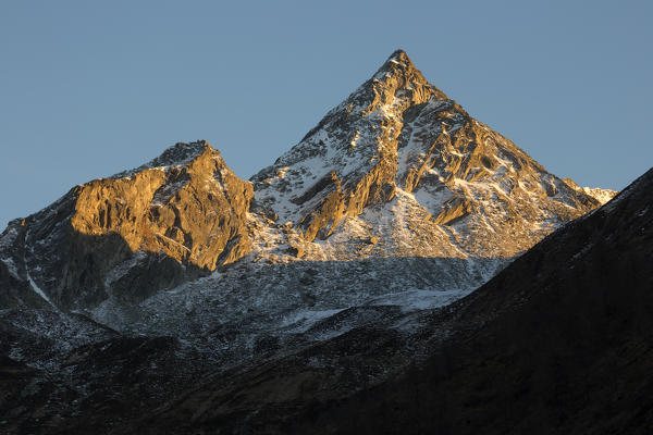 Mount Torrone di Nav at sunset in winter, valle di blenio, canton ticino, swizterland