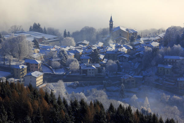 The city of Sormano above the clouds in winter, Sormano, valassina, province of como, lombardy, italy, europe