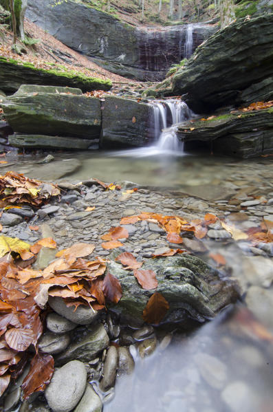 Small river and waterfall in Autumn, Casentinesi forest NP, Tuscany, Italy