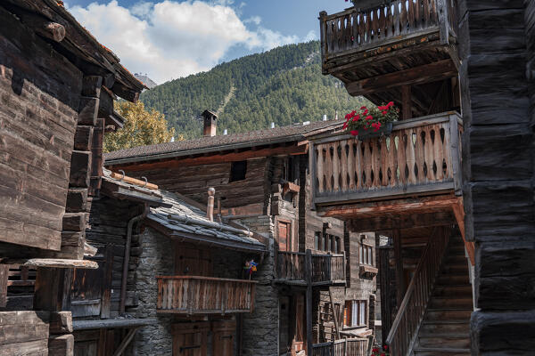 Switzerland, Zermatt, Old houses in the town