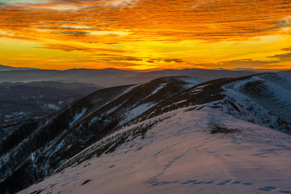 Sunset on mount Nerone in Winter, Apennines, Marche, Italy