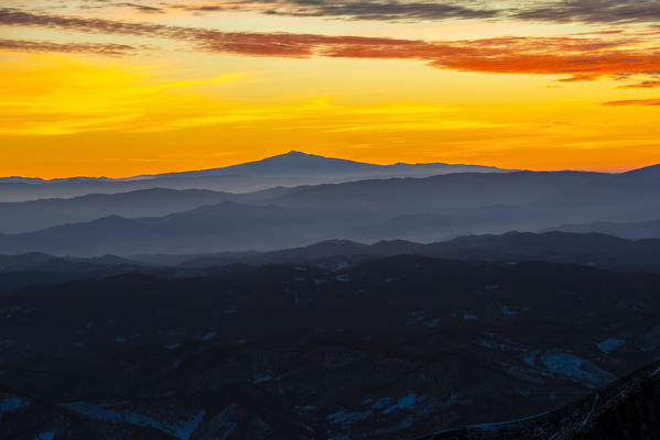 Sunset on mount Amiata in Winter, Apennines, Marche, Italy